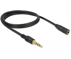 PRZEDŁUŻACZ AUDIO MINIJACK 3.5MM M/F 4/3 PIN 1M JUODA DLA IPHONE DELOCK