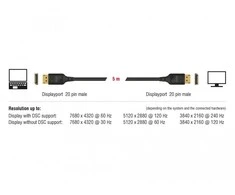 Delock Cable Displayport 1.4 vyriškas daugiau Displayport vyriškas (20 kontaktų) 8K 5m
