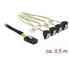 Delock Kabelis Mini SAS SFF-8087 > 4 x SATA 7 Pin gewinkelt 0,5 m