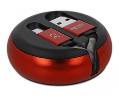 DELOCK laidas USB-A/M į USB-C/M 2.0 juodas/raudonas ištraukiamas 92cm