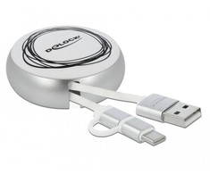 KABELIS USB-A(M)->USB MICRO(M)+LIGHTNING(M) 2.0 0.92M Sidabrinis-Baltas ZWIJANY DELOCK