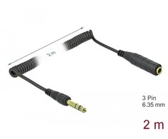 Delock Spiralkabel Verlängerung 6,35 mm 3 Pin Klinken Stecker/Bchse 2 m