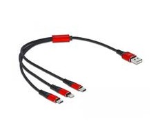 „Delock“ USB įkrovimo laidas „3 in 1 Type-A“ su „Lightning™“ / 2 x USB Type-C™ 30 cm