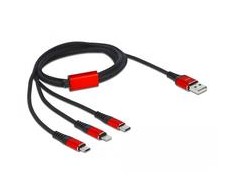 „Delock“ USB įkrovimo laidas „3 in 1 Type-A“ su „Lightning™“ / 2 x USB Type-C™ 1 m
