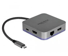 „Delock USB Type-C™“ prijungimo stotelė, skirta mobiliesiems įrenginiams 4K – HDMI/Hub/LAN/PD 3.0