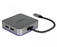 „Delock USB Type-C™“ prijungimo stotelė, skirta mobiliesiems įrenginiams 4K – HDMI/Hub/LAN/PD 3.0