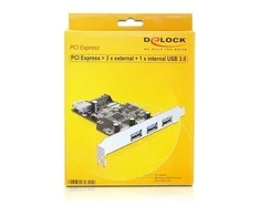 DELOCK PCIe USB 3.0 3x išorinis 1x vidinis LP SATA Power VIA