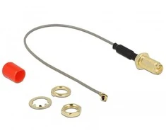 Delock Antennenkabel RP-SMA (Buchse zum Einbau) > MHF (Stecker) (grau/auksinis, 10cm)