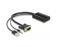 „DeLOCK“ HDMI į VGA adapteris su garsu, 25 cm, 0,25 m, HDMI A tipo (standartinis), VGA (D-Sub) + 3,5 mm + USB A tipo, lizdas, kištukas, tiesus
