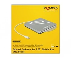 Kieszeń Delock na dyski 5.25″ Slot-in Slim SATA 9,5 / 12,7 mm do USB Type-C (42605)