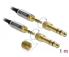 GARSO KABELIO MINIJACK 3,5 MM M/M 3 PIN + 2X UŽSUKIMO ADAPTERIS 6,35 MM 1M JUODA DELOCK