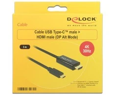 Delock Atrakinimo kabelis USB Type-C™ kištukas > HDMI-A kištukas DP-Alt režimas 4K 30 Hz 3 m juodas