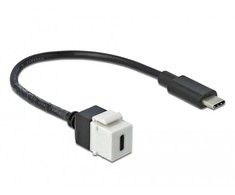 KEYSTONE MODULIS, USB-C(F) 3.0->USB-C(M) LIZDAS ANT 25CM KABELIO JUODA-Baltas DELOCK