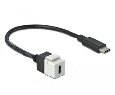 KEYSTONE MODULIS, USB-C(F) 3.0->USB-C(M) LIZDAS ANT 25CM KABELIO JUODA-Baltas DELOCK