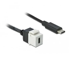 KEYSTONE MODULIS, USB-C(F) 3.0->USB-C(M) LIZDAS ANT 25CM KABELIO JUODA-Baltas DELOCK