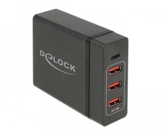 Delock maitinimo šaltinis išorinis USB Type-C™ PD3.0 + 3x USB A moteriškas 60W + 12W juodas
