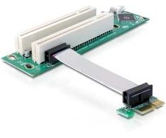 Delock Riser Karte PCI Express x1 > 2 x PCI mit flexiblem Kabelis 9 cm links gerichtet