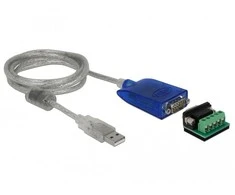 Delock Szeregowy Adapteris kablowy USB 2.0 Typ-A do RS-422/485 DB9 ESD ochrona 15 kV ochrona przed przepięciami 600 W rozszerzony zakres temperatur