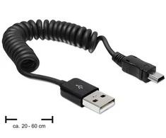 DELOCK kabelis USB 2.0-A kištukas > USB mini vyriškas suvyniotas kabelis