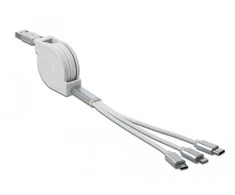 DELOCK USB 3in1 ištraukiamas 8 kontaktų įkrovimo kabelis / Micro USB / USB Type-C baltas