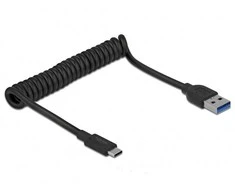 KABELIS USB-C(M)->USB-A(M) 3.1 GEN 2 0.3-1.2M SPIRALA Juodas DELOCK