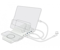 Delock 6 in 1 USB įkrovimo stotelė su belaidžiu įkrovikliu 2 x USB-C PD + 3 x USB A su