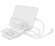 Delock 6 in 1 USB įkrovimo stotelė su belaidžiu įkrovikliu 2 x USB-C PD + 3 x USB A su