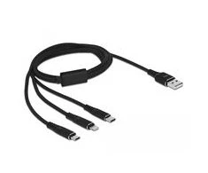 Delock USB įkrovimo laidas 3 viename, skirtas Lightning™ / Micro USB / USB Type-C™ 1 m juodas