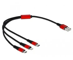 DELOCK USB įkrovimo kabelis 3 in 1, skirtas Lightning / Micro USB / USB Type-C 30cm