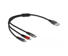 „Delock“ USB įkrovimo laidas „3 viename“, skirtas „Lightning“ / „MicroUSB“ / „Type-C“, 30 cm, 3 spalvų