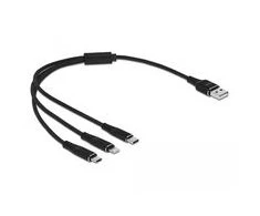 „Delock“ USB įkrovimo laidas „3 viename“, skirtas „Lightning“ / „MicroUSB“ / „Type-C“, 30 cm juodas