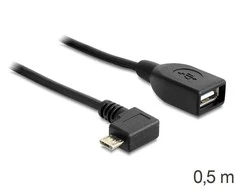 Delock Atrakinimo kabelis USB micro-B kištukinis > USB 2.0-A moteriškas OTG 50 cm kampu