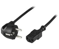 DELTACO įžemintas kabelis, kampinis CEE 7/7 į tiesus IEC 60320 C13, max 250V / 10A, 3m, juodas/ DEL-110