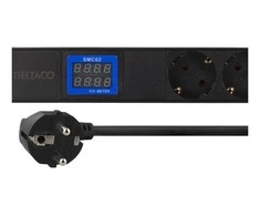 7-jungčių 19 "galios paskirstymo blokas, 3500W, CEE 7/3, skaitmeninis voltų / amperų skaitiklis DELTACO juodas / GT-8637