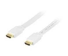 DELTACO plokščias HDMI kabelis, HDMI High Speed su Ethernet, 1m, baltas HDMI-1010H