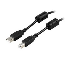 DELTACO USB 2.0 kabelis Type A - Type B , su feritais, 3m, juodas USB-230FS