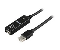 Kabelis DELTACO USB 2.0, 20.0m, juodas / USB2-EX20M