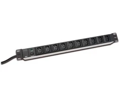 Assmann Electronic DIGITUS 19 colių išėjimo juostelė 10x juodas 10A 2500W Alu profilio apsauga nuo perkrovos C14 kištukas