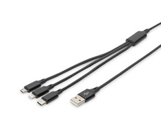 Assmann Electronic ASSMANN USB įkroviklio laidas USB A - Lightning+micro B+Type-C 1m 3in1 kabelis medvilnė CE bl