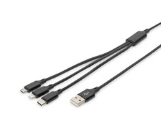 Assmann Electronic ASSMANN USB įkroviklio laidas USB A - Lightning+micro B+Type-C 1m 3in1 kabelis medvilnė CE bl