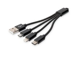 DIGITUS 3-in-1 kabelis USB-A + Lightning + Micro USB + USB-C