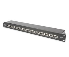 Digitus CAT 6A | Patch Panel | RJ45, 8P8C | Tinka montuoti 483 mm (19 colių) spintelėje; Perdavimo savybės: 6A kategorija, EA klasė; Taikymo sritis: iki 500 MHz, 10 GBase-T; Dydis: 482,6 x 44 x 109 mm | RJ45 ekranas (alavuota bronza)