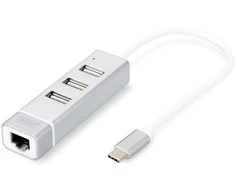 Assmann Electronic DIGITUS USB 2.0 3 prievadų šakotuvas + greitas Ethernet LAN adapteris su C tipo jungtimi