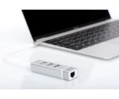 Assmann Electronic DIGITUS USB 2.0 3 prievadų šakotuvas + greitas Ethernet LAN adapteris su C tipo jungtimi