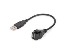Digitus Modulis Keystone USB 2.0 su su 16cm laidu, jungtis lizdams ir tuščioms plokštėms, moteriška/vyriška, Juodas