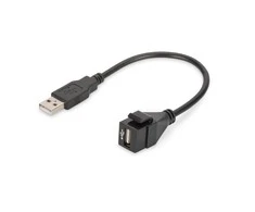 Digitus Modulis Keystone USB 2.0 su su 16cm laidu, jungtis lizdams ir tuščioms plokštėms, moteriška/vyriška, Juodas