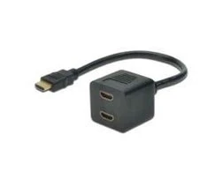 Assmann Electronic DIGITUS HDMI Y skirstytuvo kabelis tipas A -2xtipas A M/F 0,2m pasyvus Full HD auksinis bl