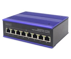 Šakotuvas Digitus INDUSTRIAL 8-PORT 10/100POE SW - DIN RAIL EXTENDED TEMP RANGE