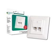 DIGITUS CAT 5e modulinis sieninis lizdas, ekranuotas, 2x RJ45, 8P8C, LSA, grynos baltos spalvos, įleidžiamas, DN-9001/B5-N