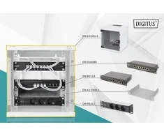 Digitus 10" tinklo rinkinys, 6U spintelė, lentyna, PDU, 8 prievadų jungiklis, CAT 6 pataisų skydelis, Pilkas | Digitus | Tinklo rinkinys | DN-10-SET-1